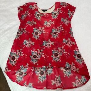 Metaphor Semi Sheer Top Size Medium Lace Inlay Floral‎ Red